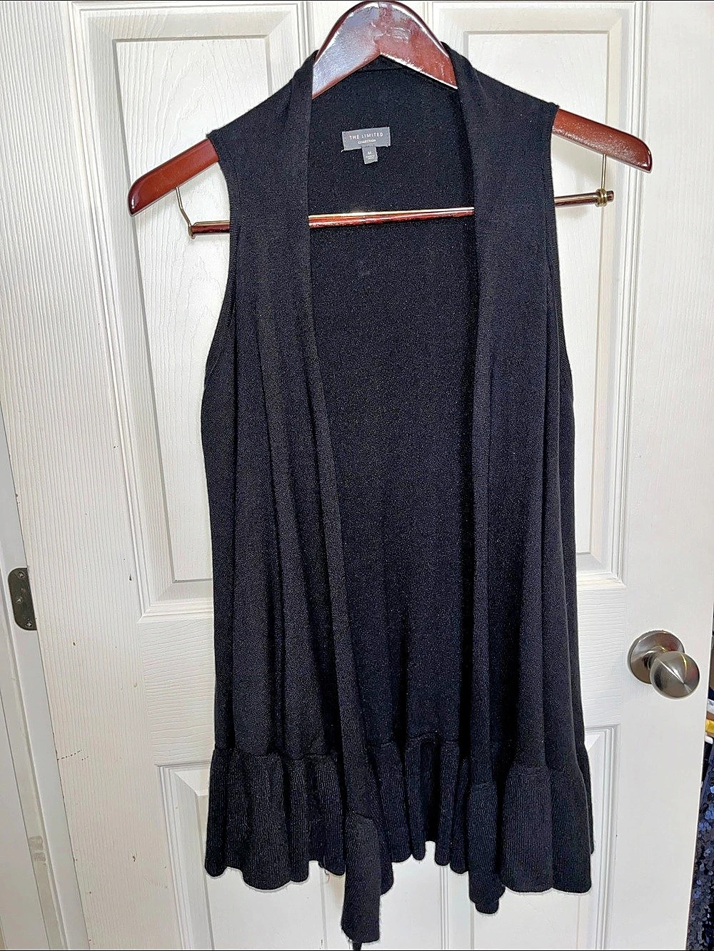 The Limited Open Front Sleeveless Ruffle Hem Cardigan Vest